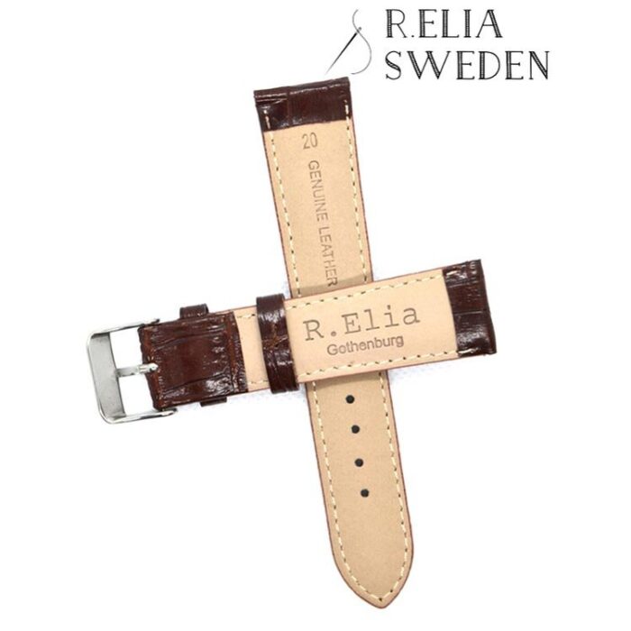Klockarmband R.Elia Blankpolerad brun krokodilmönster i äkta läder 1
