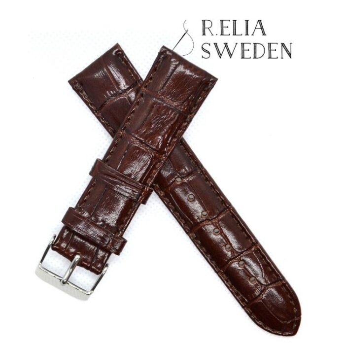 Klockarmband R.Elia Blankpolerad brun krokodilmönster i äkta läder