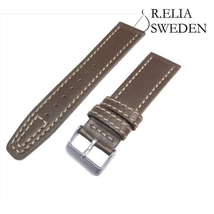 Klockarmband R.Elia Brun mjuk läder med vit sömnad