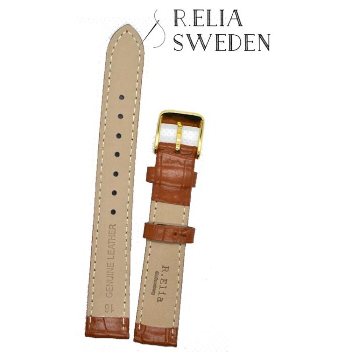Klockarmband R.Elia Ljusbrun krokodilmönster i äkta läder Guldfärgad spänne 1