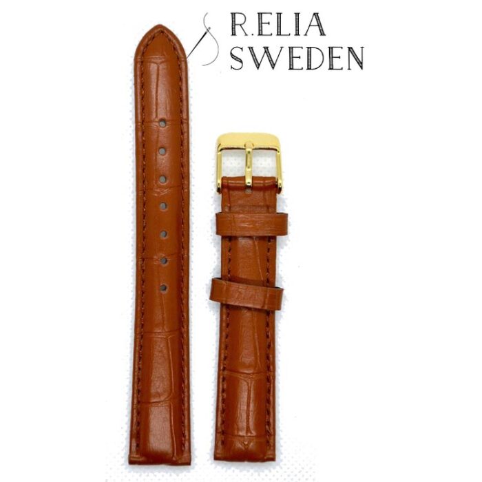 Klockarmband R.Elia Ljusbrun krokodilmönster i äkta läder Guldfärgad spänne