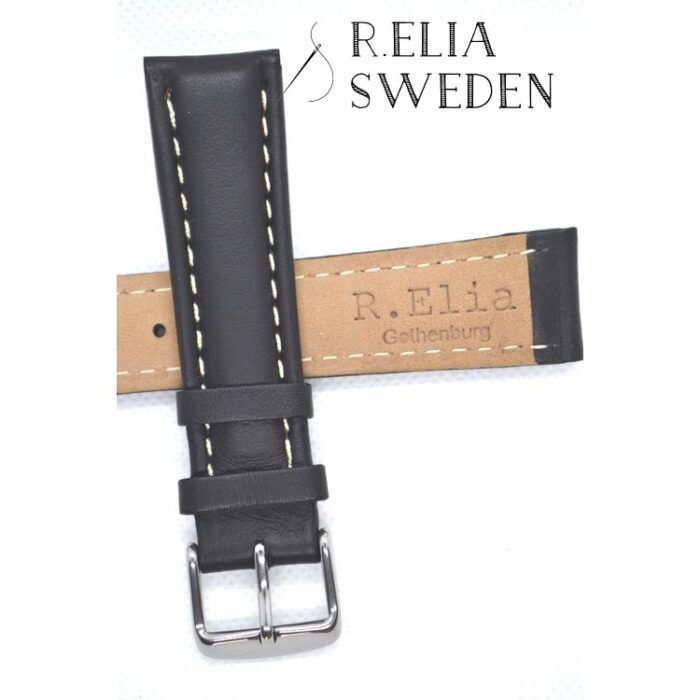 Klockarmband R.Elia Svart med vita stygn i äkta läder 1