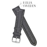 Klockarmband R.Elia Svart med vita stygn i äkta läder