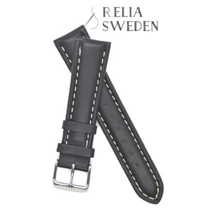 Klockarmband R.Elia Svart med vita stygn i äkta läder