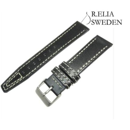 Klockarmband R.Elia Svart mjuk läder med vit sömnad
