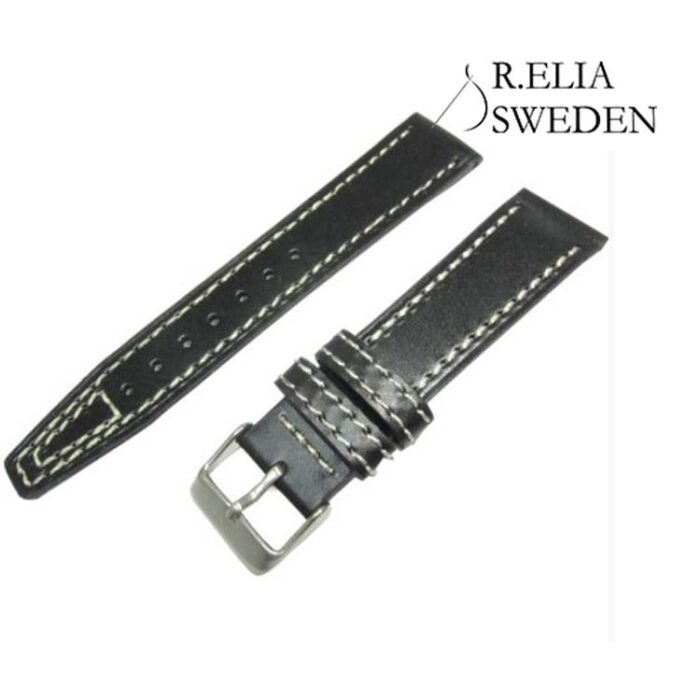 Klockarmband R.Elia Svart mjuk läder med vit sömnad