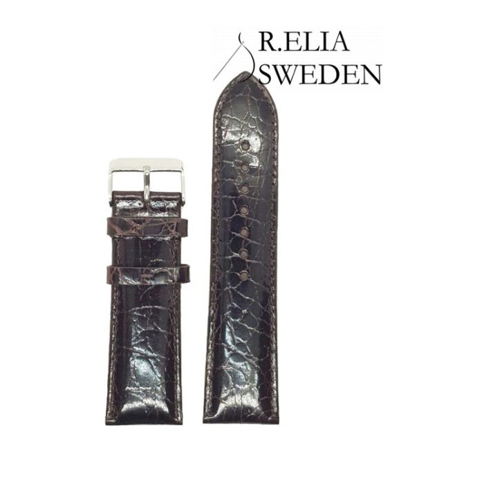 Klockarmband R.Elia brun blankpolerad mönstrad i äkta läder