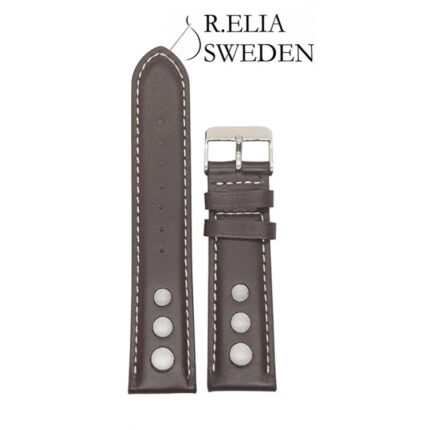 Klockarmband R.Elia brun med vita stygn Racer