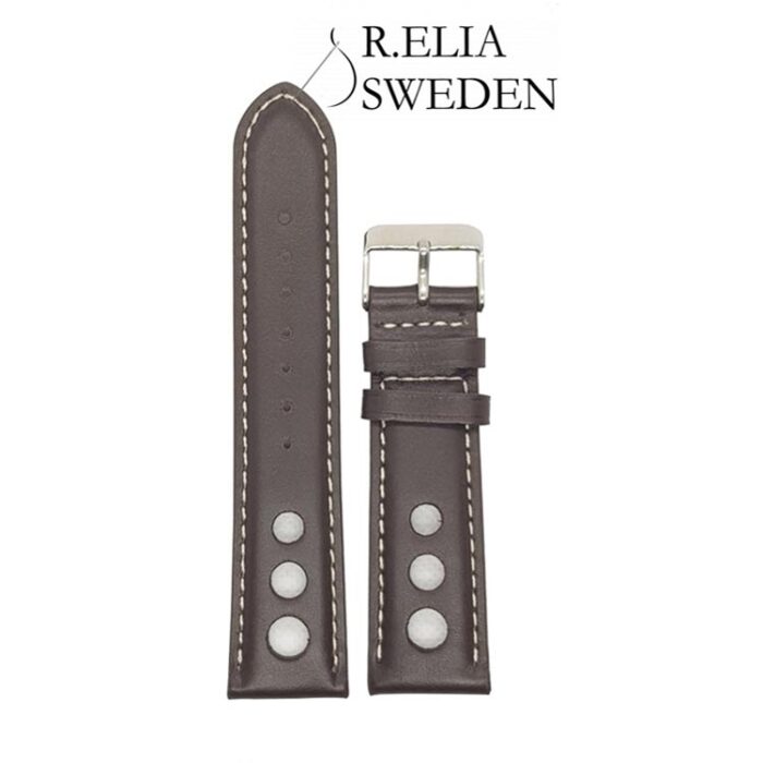 Klockarmband R.Elia brun med vita stygn Racer