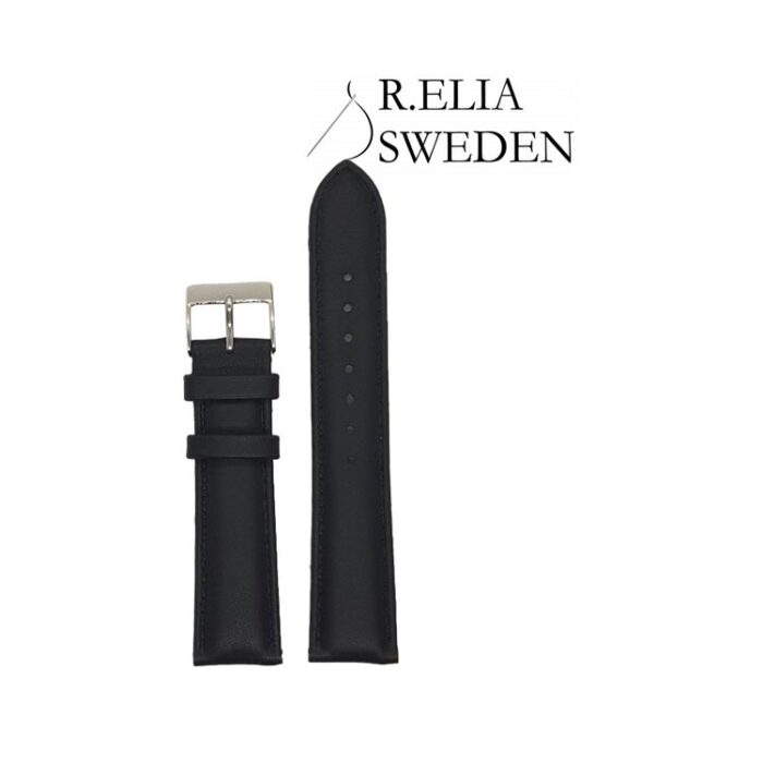 Slät svart klockarmband R.Elia i äkta läder Quick release strap