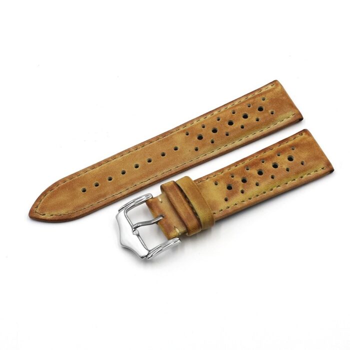 Gul Klockarmband Tropic vintage – Äkta kalvläder 20mm 22mm