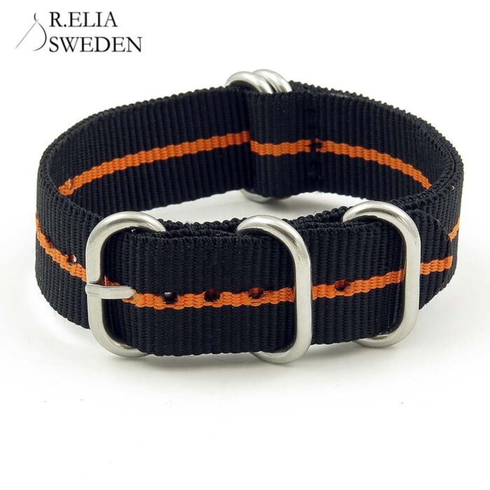 NT.NL .1.12.ps 5 Ring Nylon NATO Strap in Black Orange