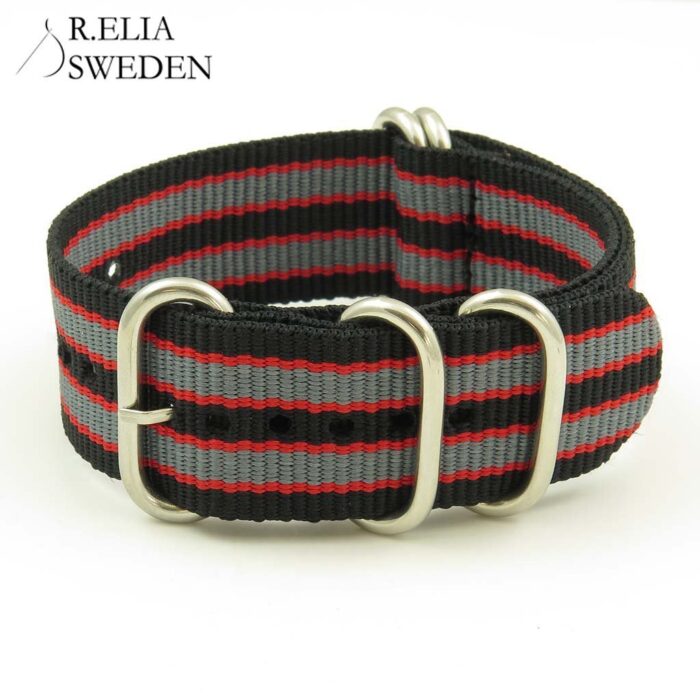 NT.NL .1.7.6 5 Ring Nylon NATO Strap in Black Grey Red