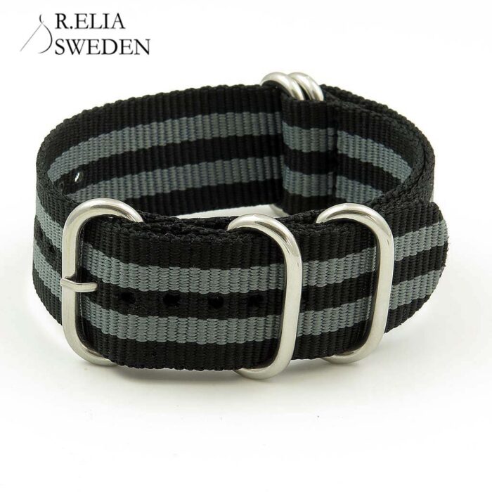 NT.NL .1.7.ps 5 Ring Nylon NATO Strap in Black Grey