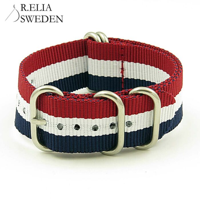 NT.NL .4.22.5.ps5 Ring Nylon NATO Strap in Navy Red White