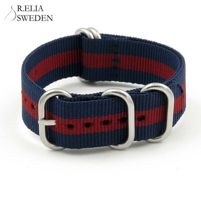 NT.NL .5.4.ps 5 Ring Nylon NATO Strap in Navy Blue Burgundy