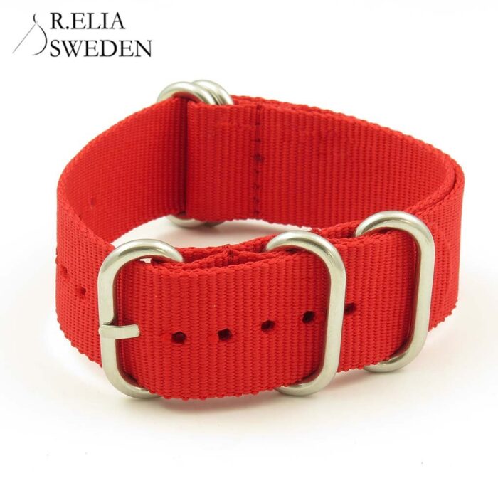 NT.NL .6.ps 5 Ring Nylon NATO Strap in Red Polished